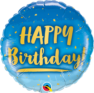 MALAO METALIZADO 18¨ HAPPY BIRTHDAY OURO E AZUL