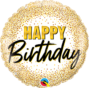BALAO METALIZADO 18¨ BIRTHDAY PONTOS DOURADOS