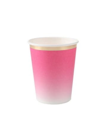 COPO PAPEL ROSA DEGRADE BORDA DOURADA C/8 MY077C