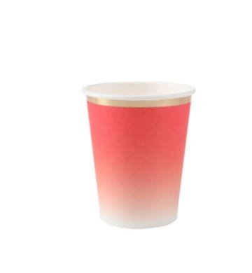 COPO PAPEL VERMELHO DEGRADE BORDA DOURADO C/8 MY078C