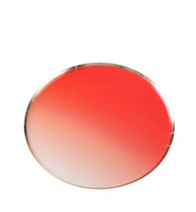 PRATO PAPEL VERMELHO DEGRADE BORDA DOURADO C/8 MY078P