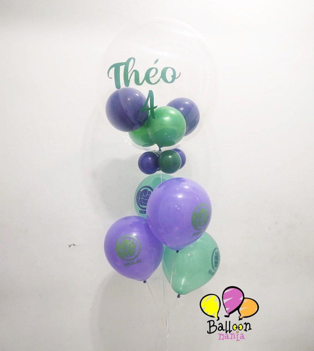 ARRANJO BUBBLE 24¨BALAO COM GAS HELIO PERSONAGEM PERSONALIZADO HULK