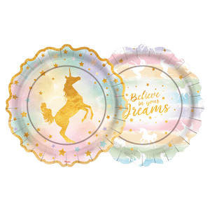 PRATO PAPEL 18CM FESTA UNICORNIO C/12