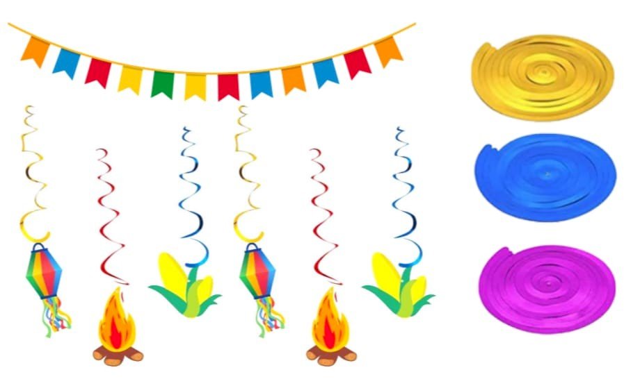 ENFEITE ESPIRAL TEMA JUNINO KIT COM 6PCS 90CM  J60