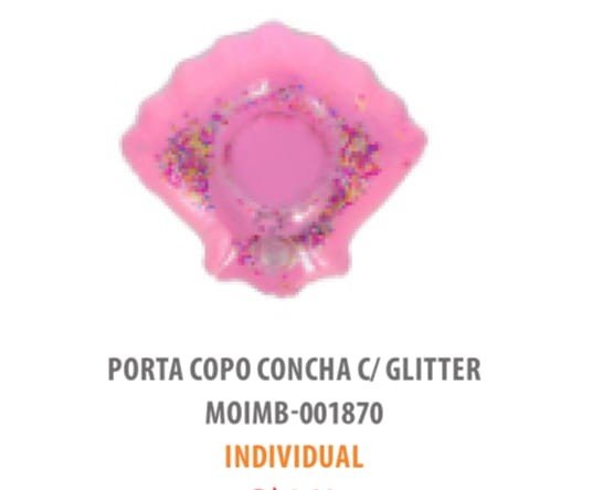 PORTA COPO BOIA CONCHA COM GLITTER UND