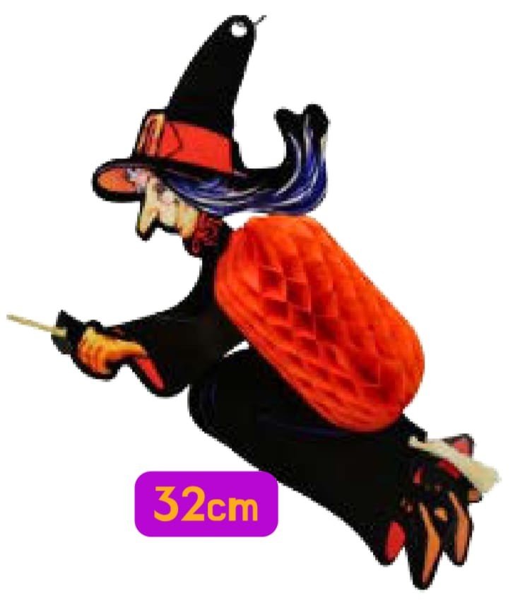 ENFEITE EM PAPEL BRUXA COM A VASSOURA 051  UND