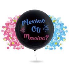 BALAO REVELACAO CHEIO COM GAS HELIO CONFETES E BOLINHAS DENTRO NAS CORES DA REVELAÇAO 90CM