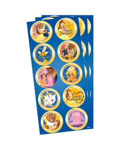 ADESIVO PAPEL REDONDO BELA E A FERA C/30UND