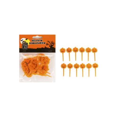 PALITO PLASTICO HALLOWEEN ABOBORA PARA PETISCO C/12 7,5CM