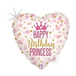 BALAO METALIZADO CORACAO HAPPY BIRTHDAY PRINCESS 18¨