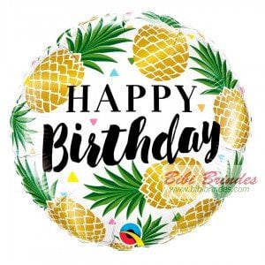 BALAO METALIZADO REDONDO HAPPY BIRTHDAY ABACAXI DE OURO 18