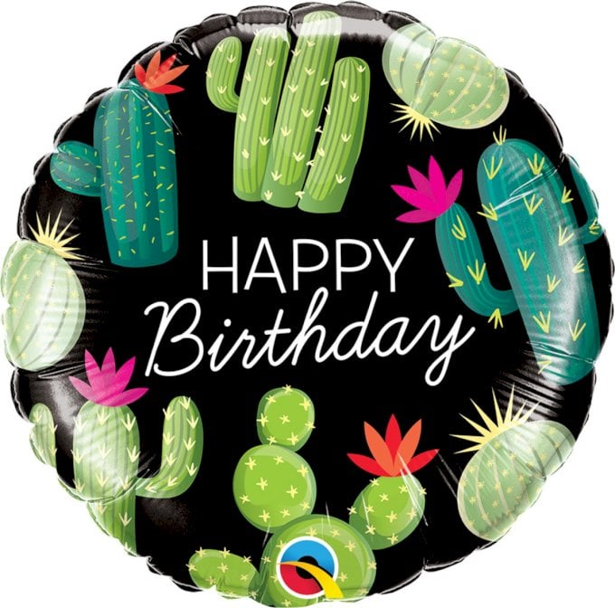 BALAO METALIZADO REDONDO HAPPY BIRTHDAY CACTOS 18¨