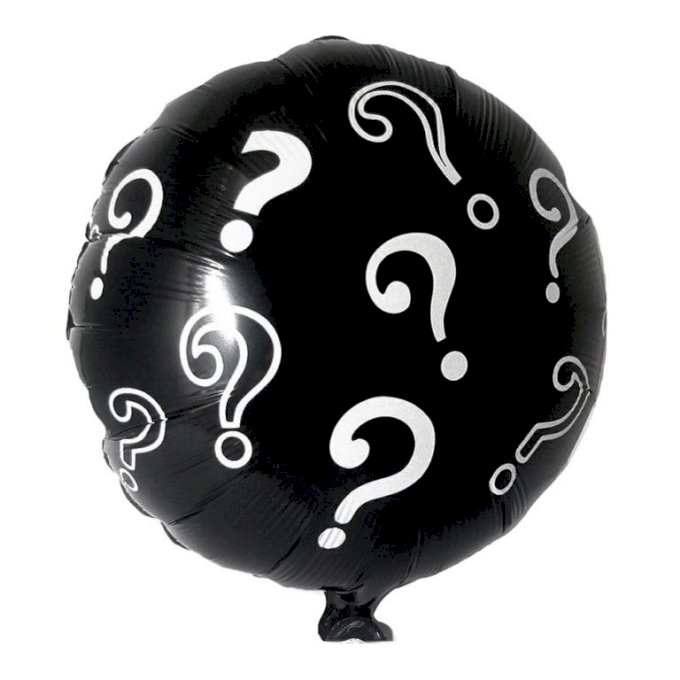 BALAO METALIZADO REVELACAO PRETO INTERROGACAO 18¨