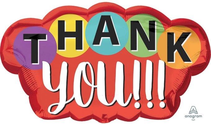 BALAO METALIZADO SUPERSHAPE THANK YOU 30¨X18¨/76X45CM UND