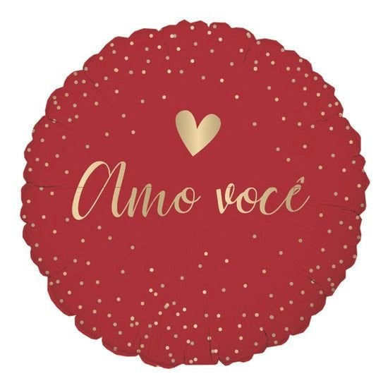 BALAO METALIZADO REDONDO 18¨VERMELHO AMO VOCE DOURADO