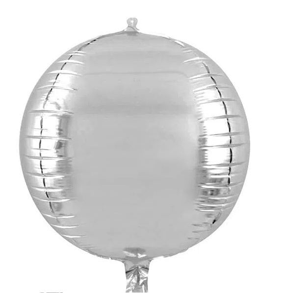 BALAO METALIZADO ESFERA 4D 10,8¨X24,5¨/ 27X62CM UND PRATA