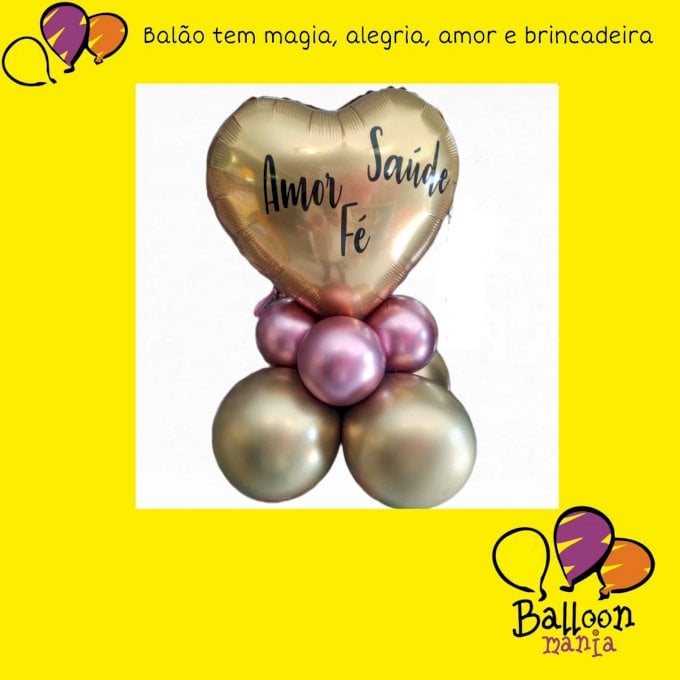 ARRANJO BALOES C/ 8 BALOES CHROME CORACAO METALIZADO 18¨ COM ADESIVO EM 1 LINHA MAE