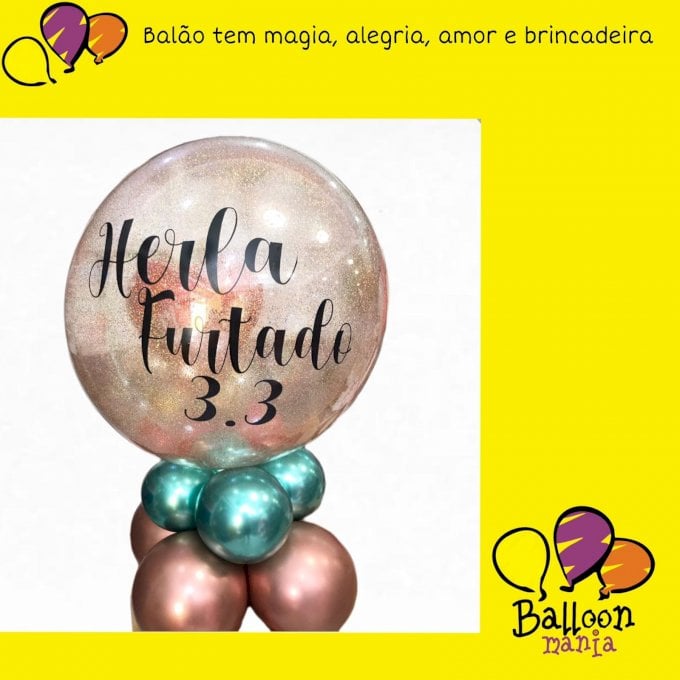 ARRANJO BALOES BUBBLE, GLITTER, PERSONALIZACAO, 8 CHRO, 1 PRL