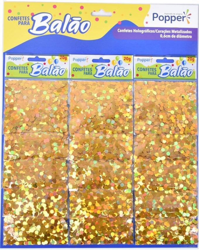 CONFETE METALIZADO PARA BALAO DOURADO 0,6CM 100GRAMAS