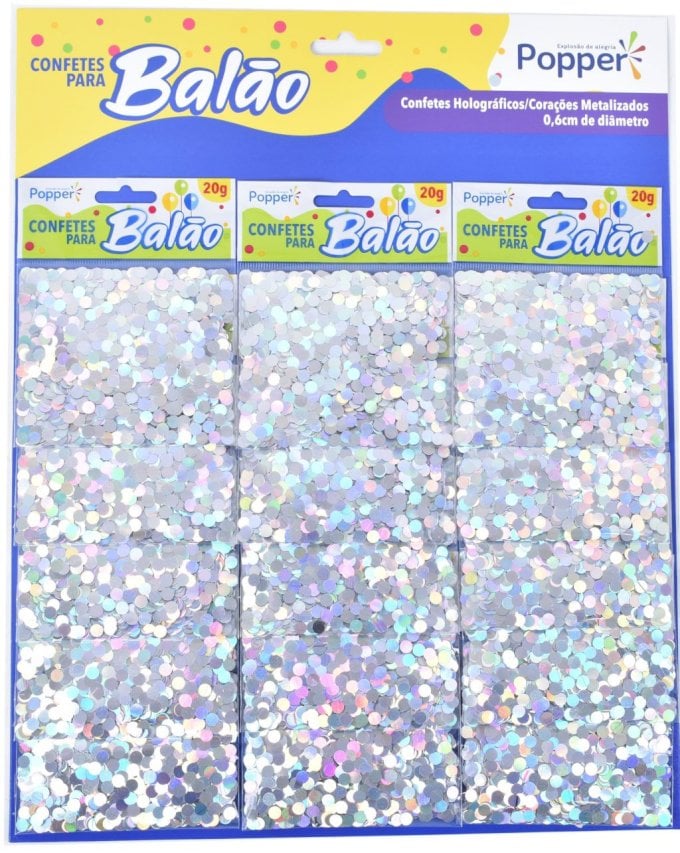 CONFETE METALIZADO PARA BALAO PRATA 0,6CM 100GRAMAS
