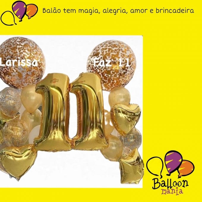 ARRANJO BALOES 2 1METRO, 4 METALIZADO, 2 BUBBLE CONFETES, 3 POMPOM 7 PRL TODOS COM GAS HELIO