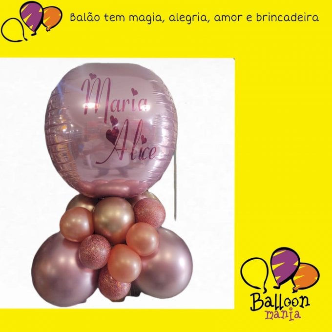 ARRANJO BALOES ESFERA METALIZADA PERSONALIZACAO 5CHROM CONFETE 7PRL  MAE