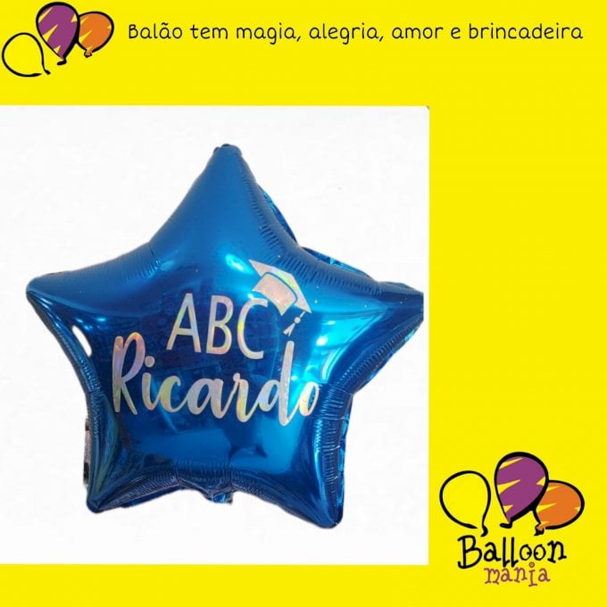 ARRANJO BALAO METALIZADO 18¨ COM ADESIVO 2 LINHAS NA VARETA SEM GAS HELIO ABC