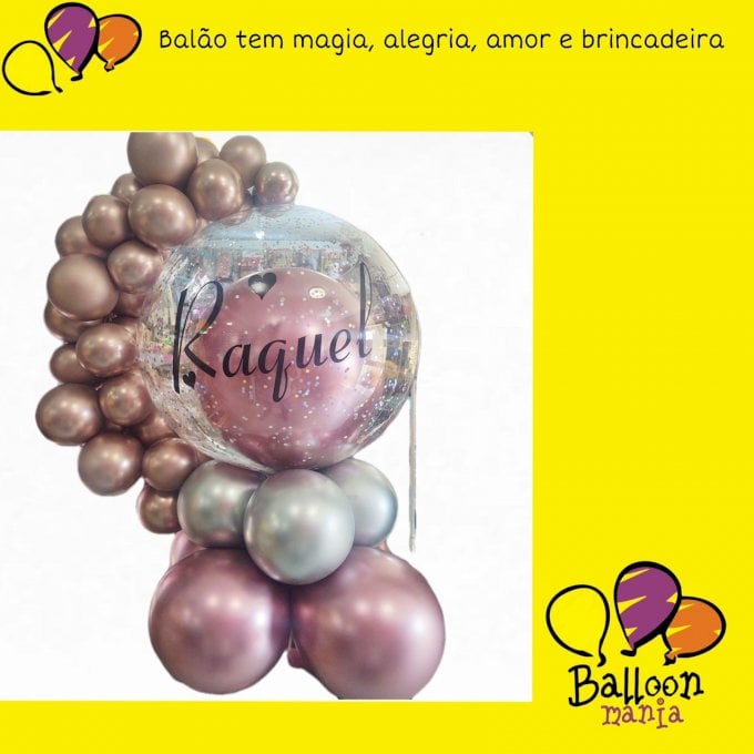ARRANJO BALOES BUBBLE CONFETE PERSONALIZADO 9 CHROM 22 CHROM 7