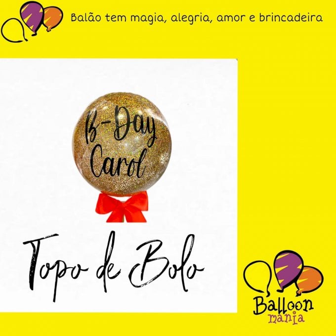 ARRANJO TOPO DE BOLO BUUBLE CONFETE OU GLITTER PERSONALIZADO 1 UND
