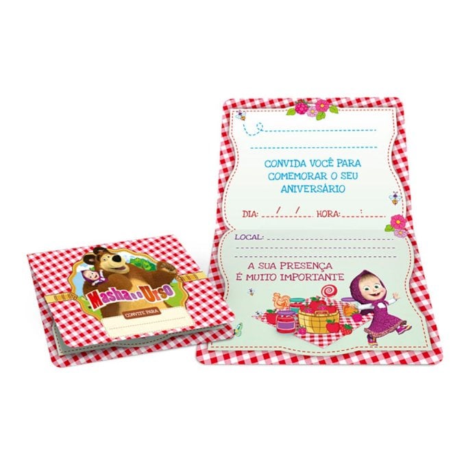 CONVITE PAPEL MASHA E O URSO C/8UND