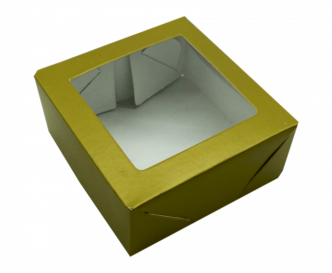 CAIXA PARA BEM CASADO COM VISOR TRANSPARENTE 7X7X3CM C/10 UND DESMONTADA-OURO