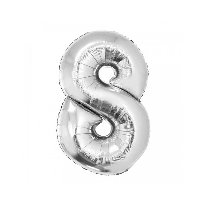 BALAO METALIZADO 40CM PRATA NUMERO -8