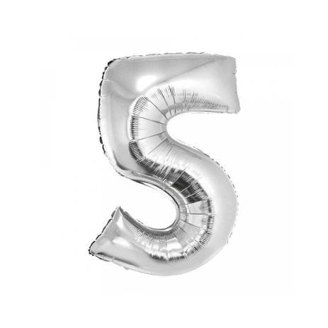 BALAO METALIZADO 40CM PRATA NUMERO -5