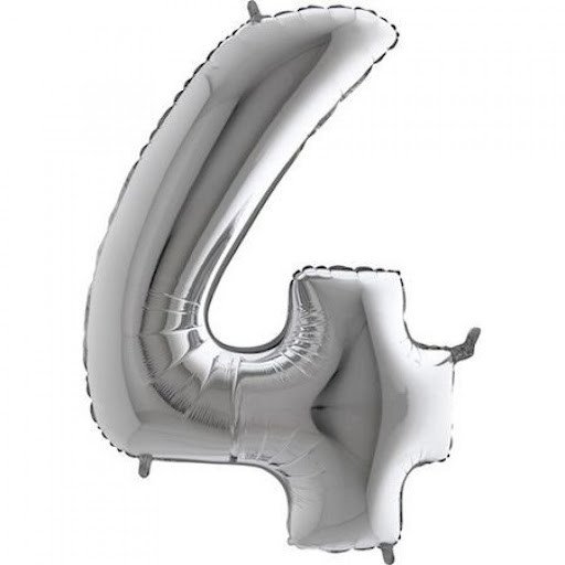 BALAO METALIZADO 40CM PRATA NUMERO 4