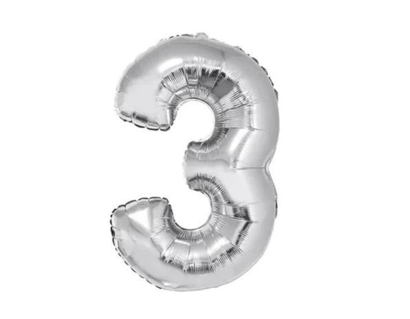 BALAO METALIZADO 40CM PRATA NUMERO -3