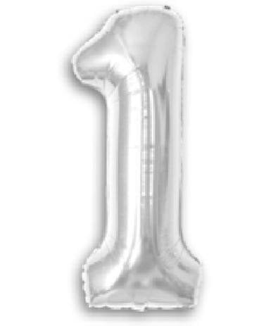 BALAO METALIZADO 40CM PRATA NUMERO -1