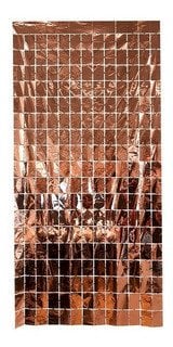 CORTINA METALIZADA QUADRADINHOS ROSE  2 X 1MT UND