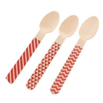 COLHER MADEIRA 14CM C/10 UND VERMELHO