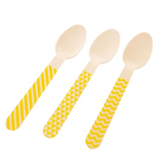 COLHER MADEIRA 14CM C/10 UND AMARELO