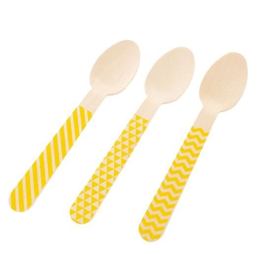 COLHER MADEIRA 14CM C/10 UND AMARELO