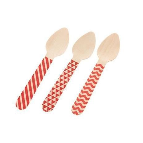 COLHER MADEIRA SOBREMESA 11CM C/10 UND VERMELHO