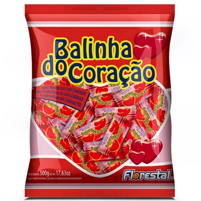 BALA FLORESTAL CORACAO MORANGO 500G