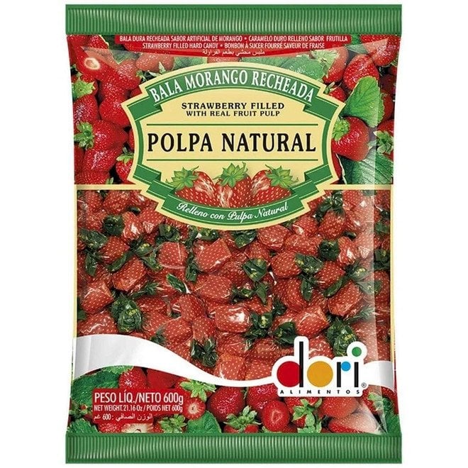 BALA RECHEADA DORI 600G MORANGO CESTINHA