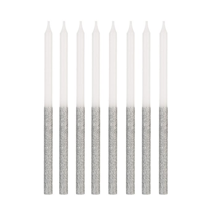 VELA PALITO GIGANTE BRANCA C/ PRATA C/8UND V136