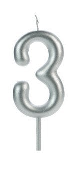 VELA BIG METALIZADA PRATA NUMERO 3