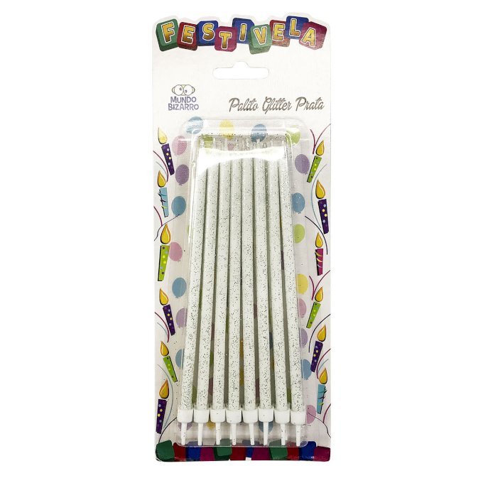 VELA PALITO GLITTER PRATA FESTVELA C/16