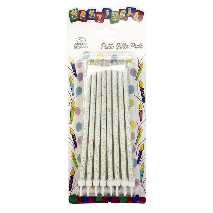 VELA PALITO GLITTER PRATA FESTVELA C/16