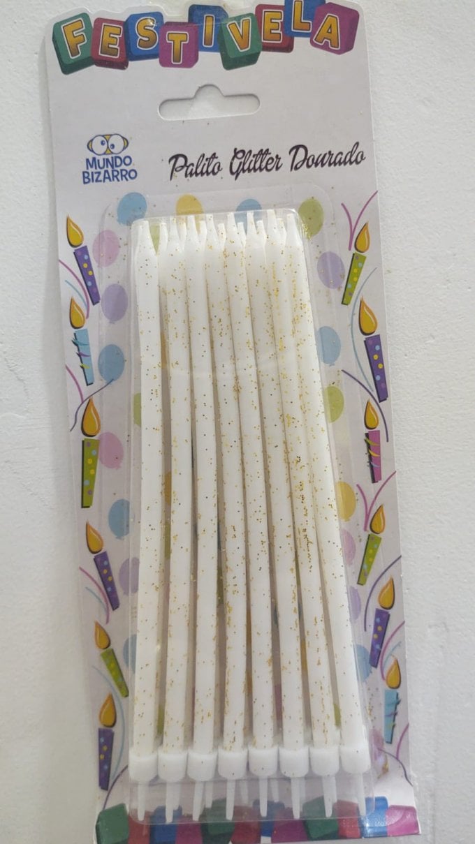 VELA PALITO GLITTER DOURADA FESTVELA C/16