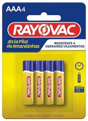 PILHA RAYOVAC ZINCO AAA C/4UND AMARELINHA 