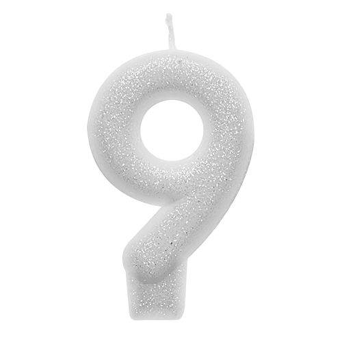 VELA BRANCO GLITTER NUMERO 9